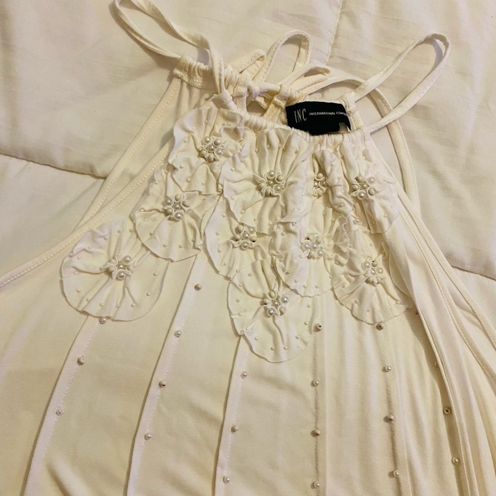White, embellished INC razor back tank top